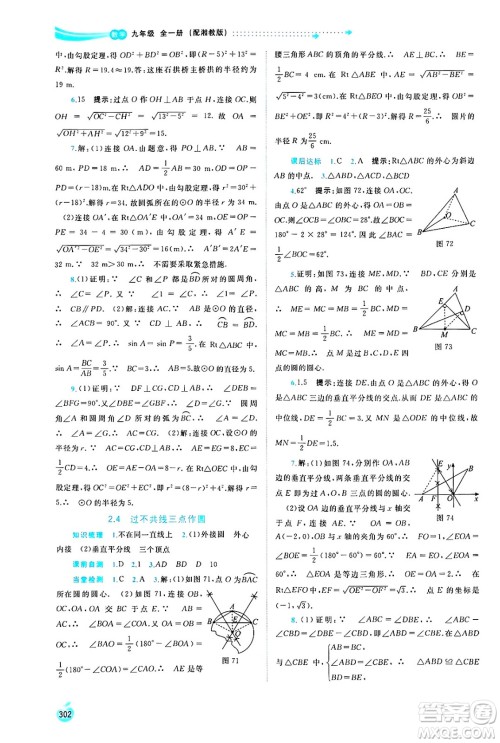 广西师范大学出版社2025年春新课程学习与测评同步学习九年级数学全一册湘教版答案