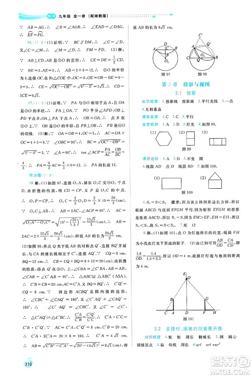 广西师范大学出版社2025年春新课程学习与测评同步学习九年级数学全一册湘教版答案