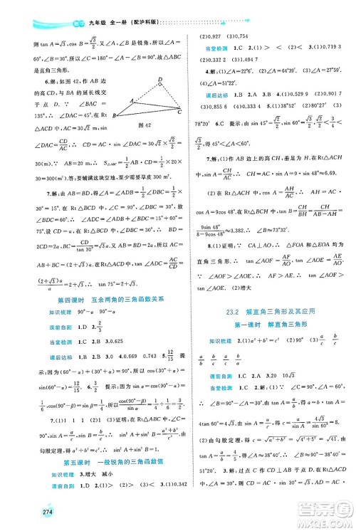 广西师范大学出版社2025年春新课程学习与测评同步学习九年级数学全一册沪科版答案