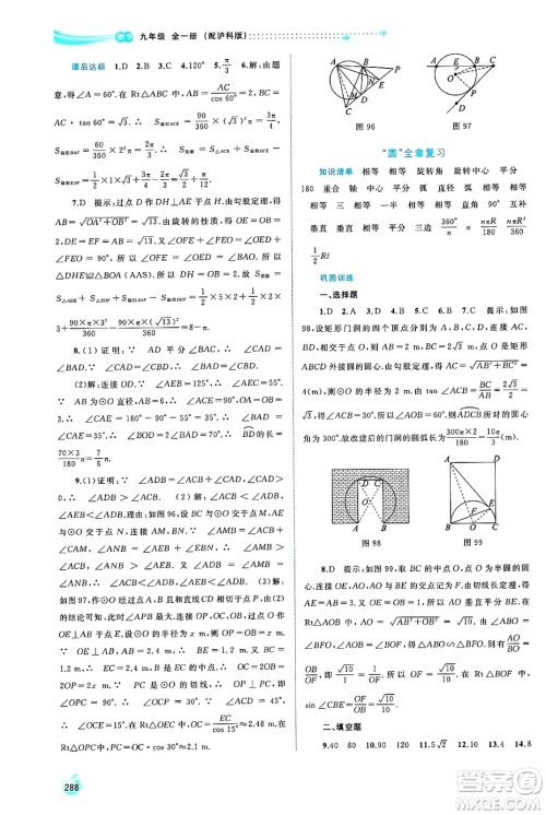 广西师范大学出版社2025年春新课程学习与测评同步学习九年级数学全一册沪科版答案