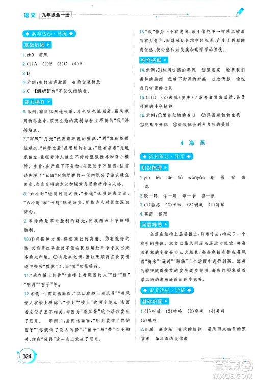 广西师范大学出版社2025年春新课程学习与测评同步学习九年级语文全一册通用版答案 广西师范大学出版社2025年春新课程学习与测评同步学习九年级语文全一册通用版答案