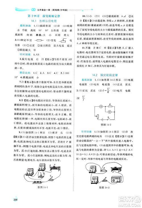 广西师范大学出版社2025年春新课程学习与测评同步学习九年级物理全一册沪粤版答案