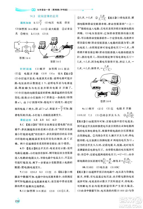 广西师范大学出版社2025年春新课程学习与测评同步学习九年级物理全一册沪粤版答案