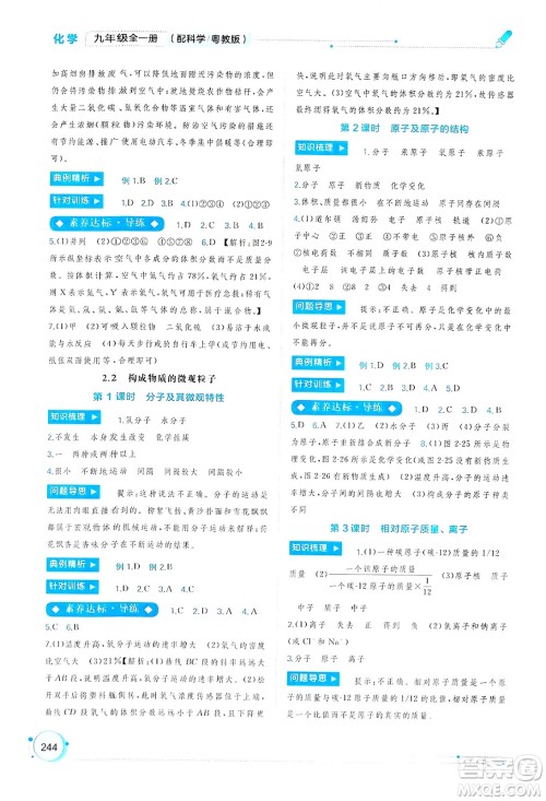 广西师范大学出版社2025年春新课程学习与测评同步学习九年级化学全一册科粤版答案