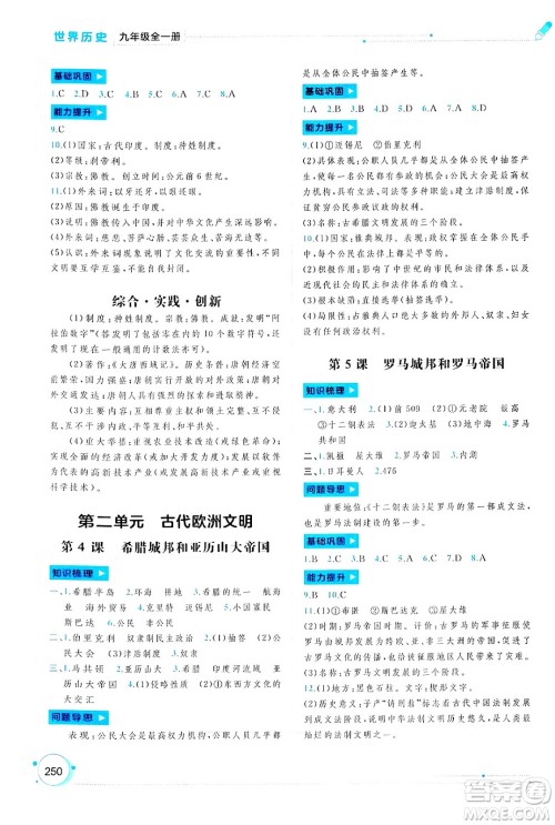 广西师范大学出版社2025年春新课程学习与测评同步学习九年级世界历史全一册通用版答案