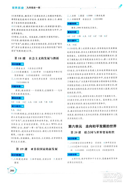 广西师范大学出版社2025年春新课程学习与测评同步学习九年级世界历史全一册通用版答案