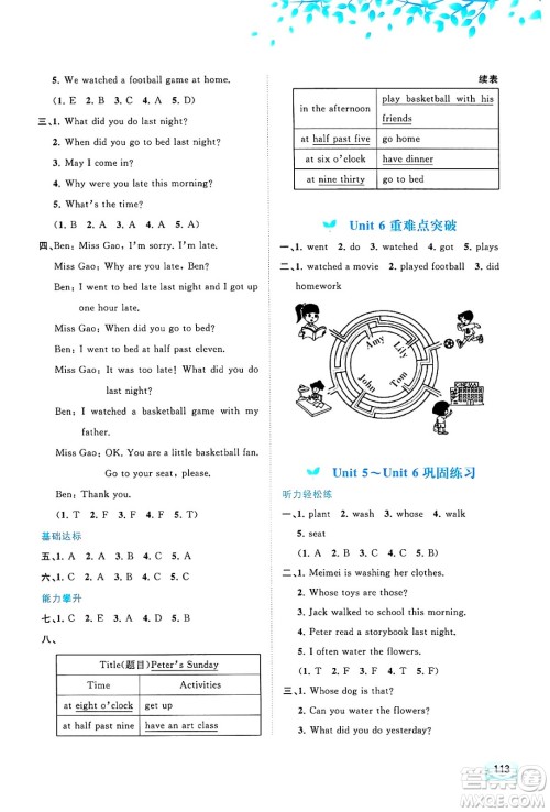 广西师范大学出版社2024年秋新课程学习与测评同步学习六年级英语上册闽教版答案