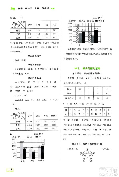 广西师范大学出版社2024年秋新课程学习与测评同步学习五年级数学上册苏教版答案