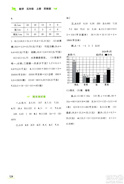 广西师范大学出版社2024年秋新课程学习与测评同步学习五年级数学上册苏教版答案