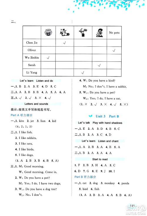 广西师范大学出版社2024年秋新课程学习与测评同步学习三年级英语上册人教版答案 广西师范大学出版社2024年秋新课程学习与测评同步学习三年级英语上册人教版答案
