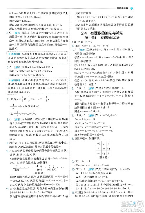 江苏人民出版社2024年秋春雨教育实验班提优训练七年级数学上册苏科版答案