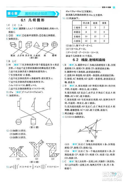 江苏人民出版社2024年秋春雨教育实验班提优训练七年级数学上册浙教版答案