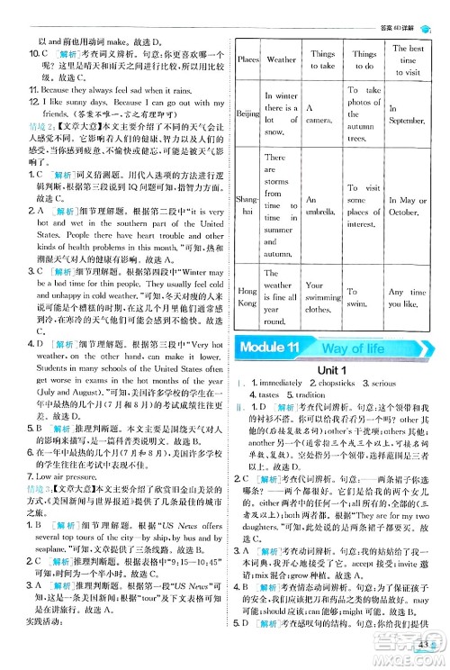 江苏人民出版社2024年秋春雨教育实验班提优训练八年级英语上册外研版答案