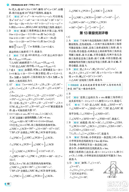 江苏人民出版社2024年秋春雨教育实验班提优训练八年级数学上册沪科版答案