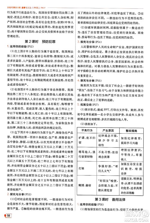 江苏人民出版社2024年秋春雨教育实验班提优训练八年级道德与法治上册人教版答案