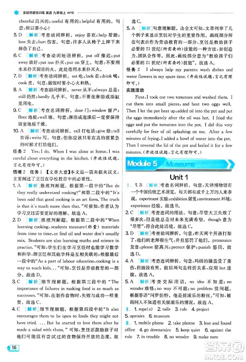 江苏人民出版社2024年秋春雨教育实验班提优训练九年级英语上册外研版天津专版答案