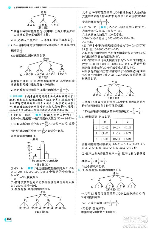 江苏人民出版社2024年秋春雨教育实验班提优训练九年级数学上册人教版天津专版答案 江苏人民出版社2024年秋春雨教育实验班提优训练九年级数学上册人教版天津专版答案