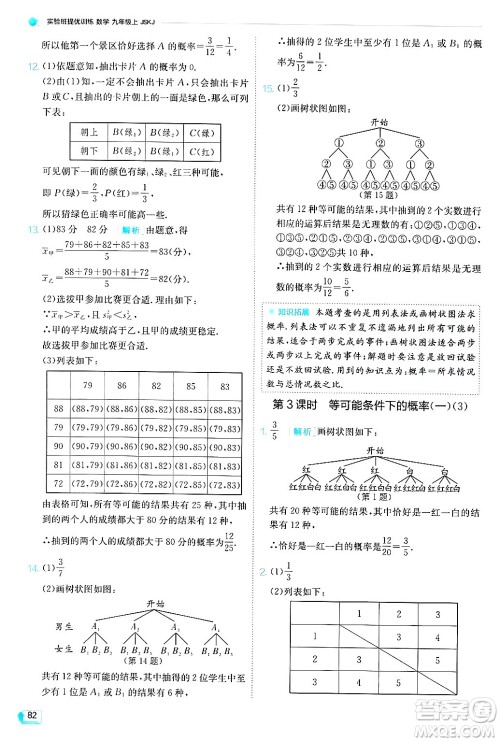 江苏人民出版社2024年秋春雨教育实验班提优训练九年级数学上册苏科版答案