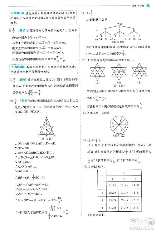 江苏人民出版社2024年秋春雨教育实验班提优训练九年级数学上册苏科版答案