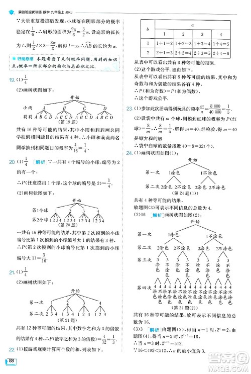 江苏人民出版社2024年秋春雨教育实验班提优训练九年级数学上册苏科版答案