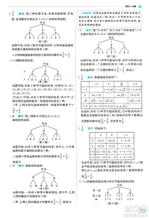 江苏人民出版社2024年秋春雨教育实验班提优训练九年级数学上册浙教版答案