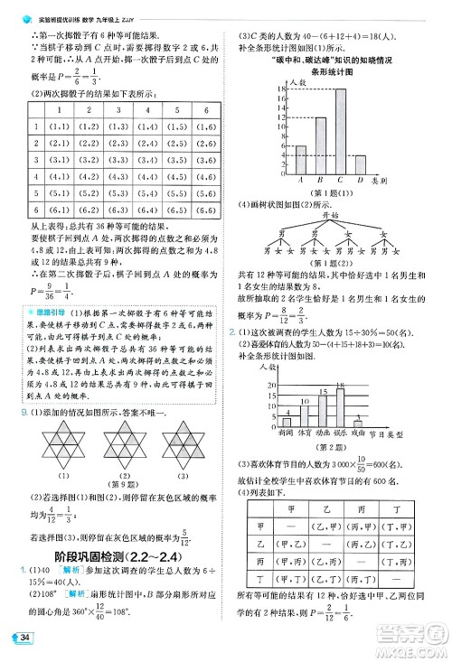 江苏人民出版社2024年秋春雨教育实验班提优训练九年级数学上册浙教版答案