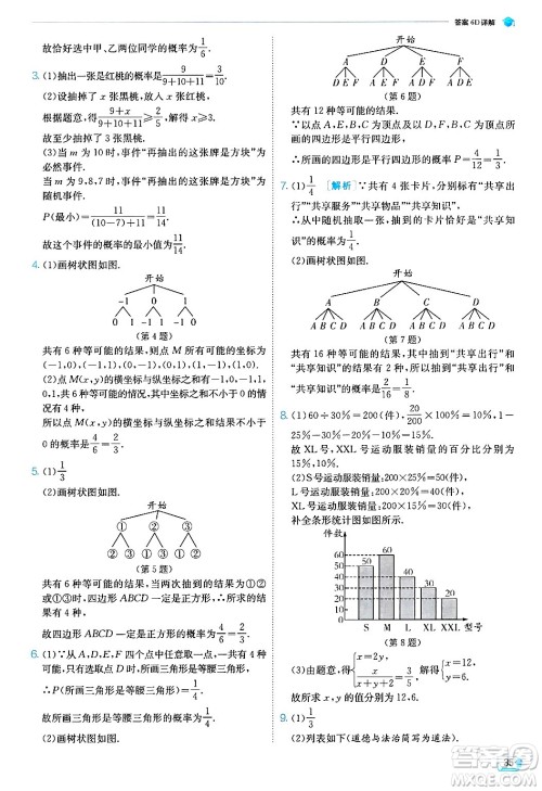 江苏人民出版社2024年秋春雨教育实验班提优训练九年级数学上册浙教版答案