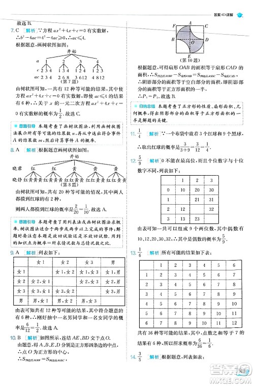 江苏人民出版社2024年秋春雨教育实验班提优训练九年级数学上册华师版答案