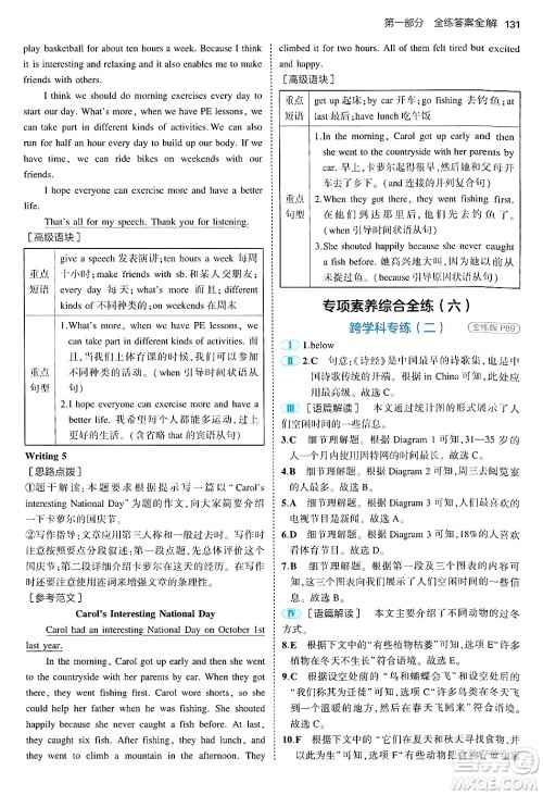 四川大学出版社2024年秋初中同步5年中考3年模拟七年级英语上册鲁教版山东专版答案