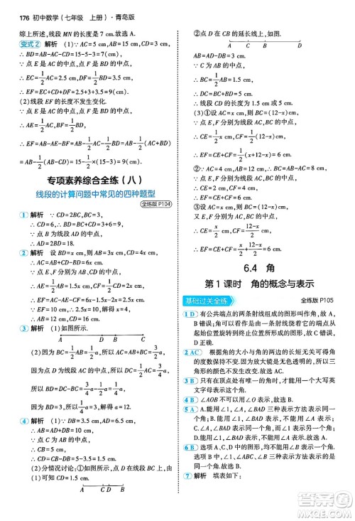 四川大学出版社2024年秋初中同步5年中考3年模拟七年级数学上册青岛版答案