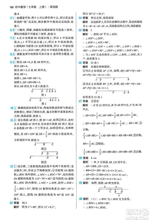 四川大学出版社2024年秋初中同步5年中考3年模拟七年级数学上册青岛版答案