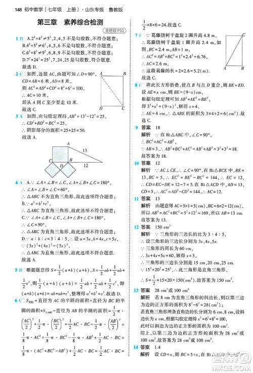 四川大学出版社2024年秋初中同步5年中考3年模拟七年级数学上册鲁教版山东专版答案