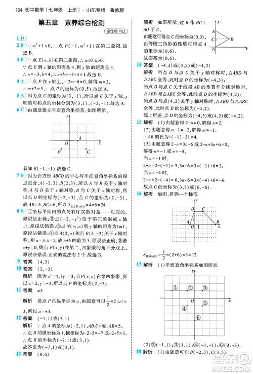 四川大学出版社2024年秋初中同步5年中考3年模拟七年级数学上册鲁教版山东专版答案