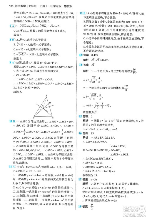 四川大学出版社2024年秋初中同步5年中考3年模拟七年级数学上册鲁教版山东专版答案