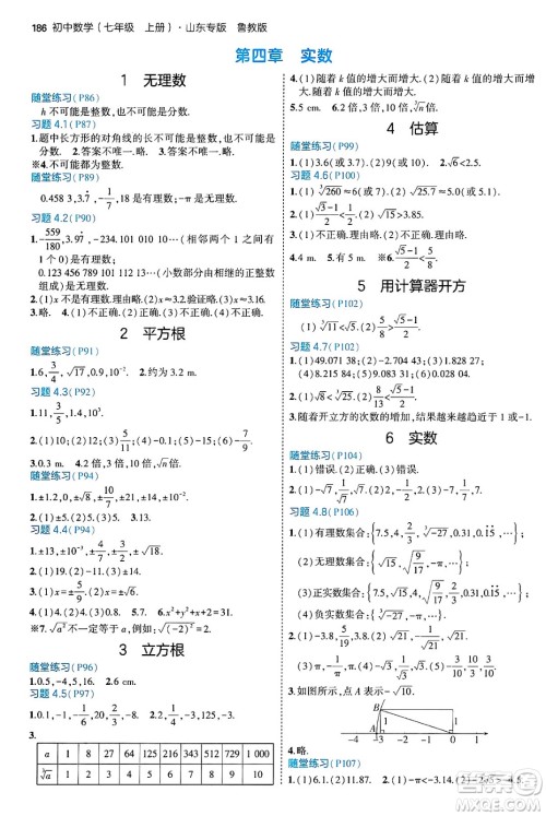 四川大学出版社2024年秋初中同步5年中考3年模拟七年级数学上册鲁教版山东专版答案