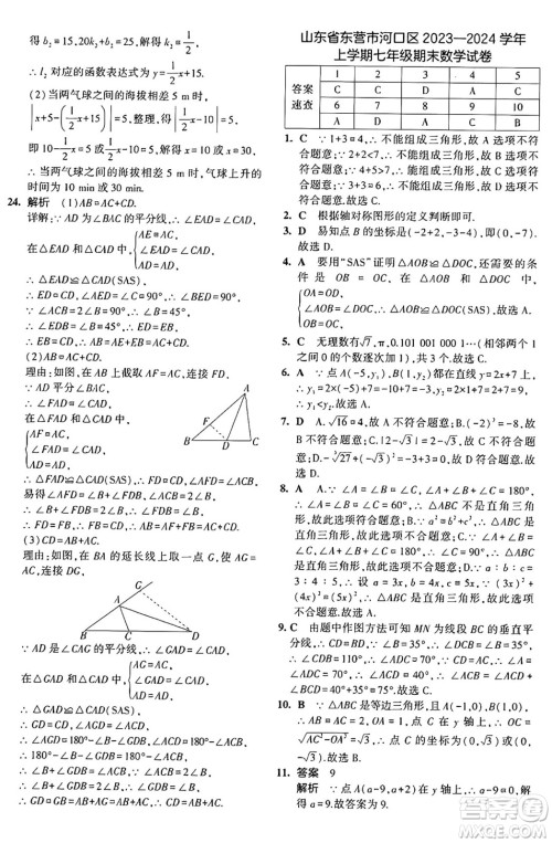 四川大学出版社2024年秋初中同步5年中考3年模拟七年级数学上册鲁教版山东专版答案