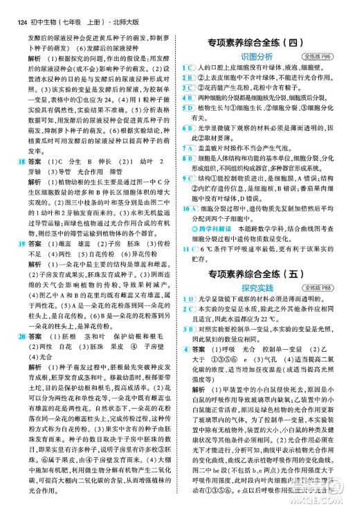 四川大学出版社2024年秋初中同步5年中考3年模拟七年级生物上册北师大版答案