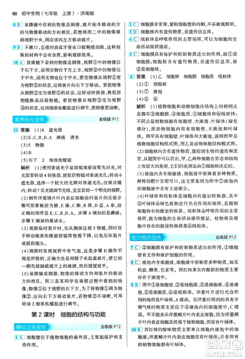 四川大学出版社2024年秋初中同步5年中考3年模拟七年级生物上册济南版答案