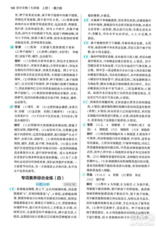 四川大学出版社2024年秋初中同步5年中考3年模拟七年级生物上册冀少版答案 四川大学出版社2024年秋初中同步5年中考3年模拟七年级生物上册冀少版答案