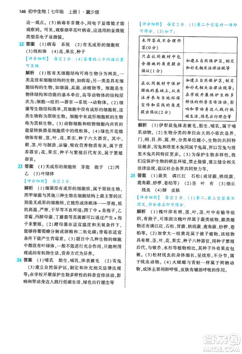 四川大学出版社2024年秋初中同步5年中考3年模拟七年级生物上册冀少版答案 四川大学出版社2024年秋初中同步5年中考3年模拟七年级生物上册冀少版答案