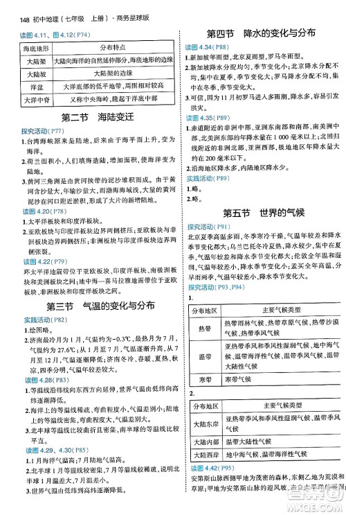 四川大学出版社2024年秋初中同步5年中考3年模拟七年级地理上册商务星球版答案