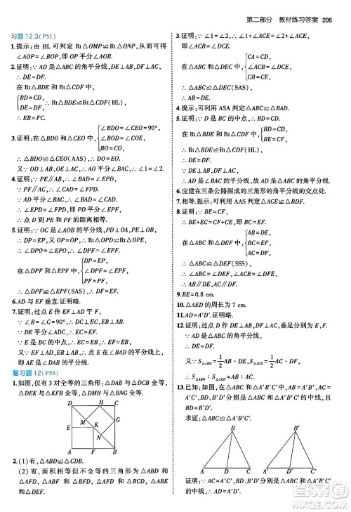 四川大学出版社2024年秋初中同步5年中考3年模拟八年级数学上册人教版答案