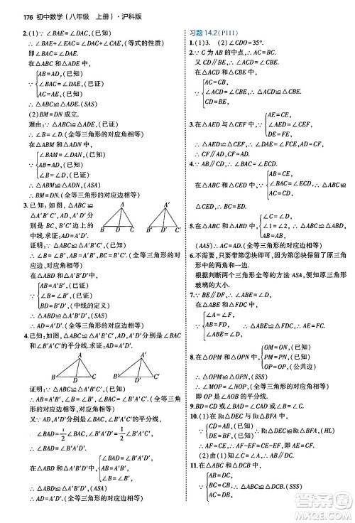 首都师范大学出版社2024年秋初中同步5年中考3年模拟八年级数学上册沪科版答案