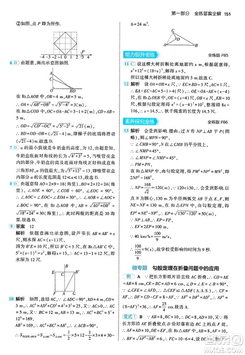 四川大学出版社2024年秋初中同步5年中考3年模拟八年级数学上册华师版答案