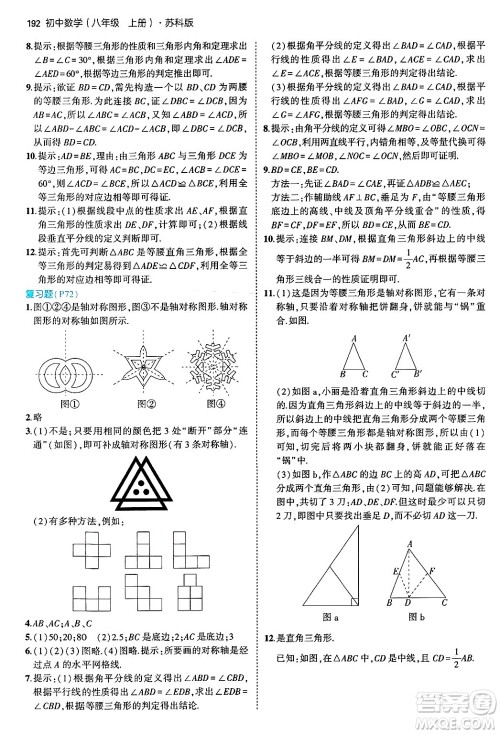 四川大学出版社2024年秋初中同步5年中考3年模拟八年级数学上册苏科版答案