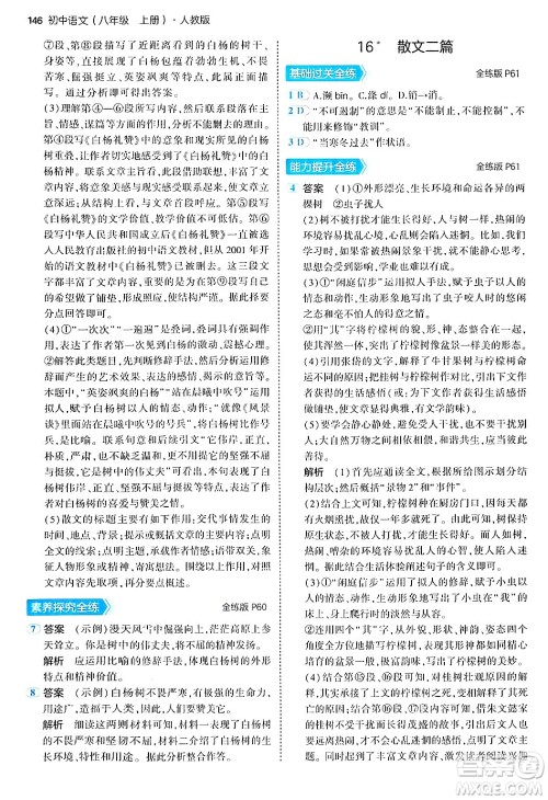 四川大学出版社2024年秋初中同步5年中考3年模拟八年级语文上册人教版答案 四川大学出版社2024年秋初中同步5年中考3年模拟八年级语文上册人教版答案