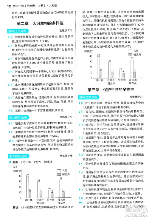 四川大学出版社2024年秋初中同步5年中考3年模拟八年级生物上册人教版答案