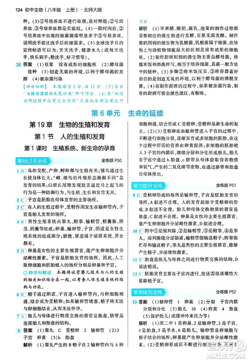 四川大学出版社2024年秋初中同步5年中考3年模拟八年级生物上册北师大版答案