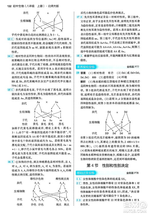 四川大学出版社2024年秋初中同步5年中考3年模拟八年级生物上册北师大版答案