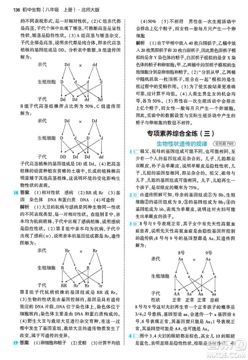 四川大学出版社2024年秋初中同步5年中考3年模拟八年级生物上册北师大版答案